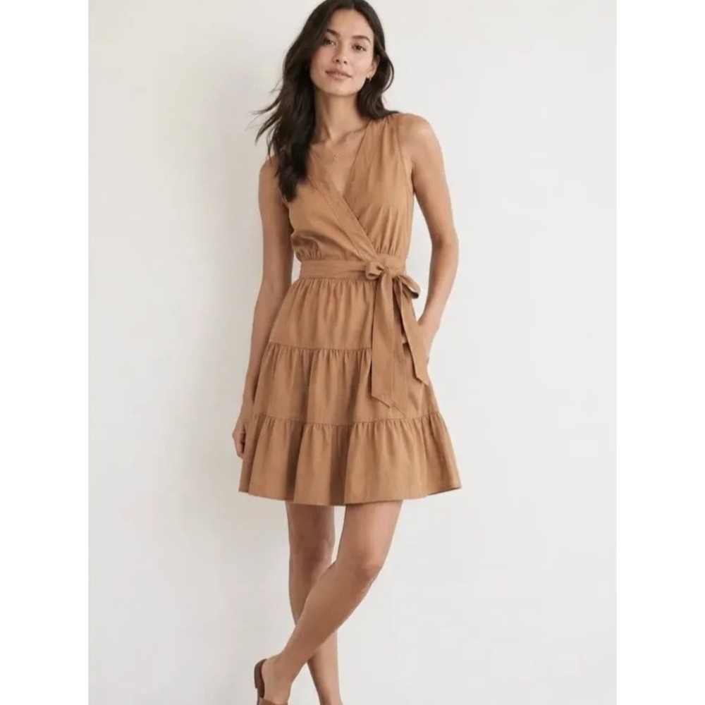 Nine West Womens Tiered Surplice Dress Bright Bronze Size Large NEW